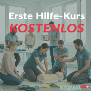 Eine Gruppe von Personen beschäftigt sich im Raum verteilt mit dem Thema Erste Hilfe, in diesem Fall ist der Kurs für alle Teilnehmer kostenlos. - KI-generiertes Bild