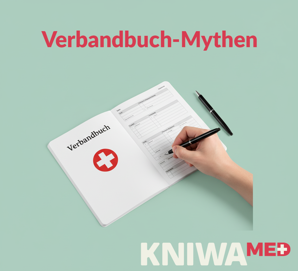 Hand schreibt in Verbandbuch - KI-generiertes Bild