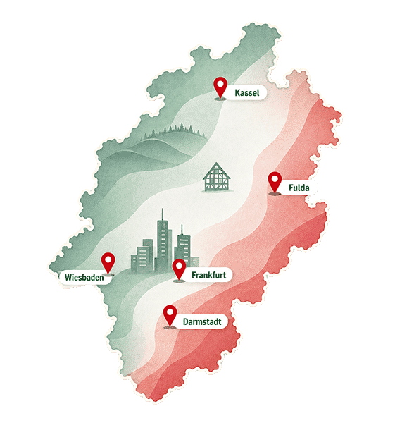Karte von Hessen – Erste-Hilfe-Inhouse-Kurse von KNIWAMED